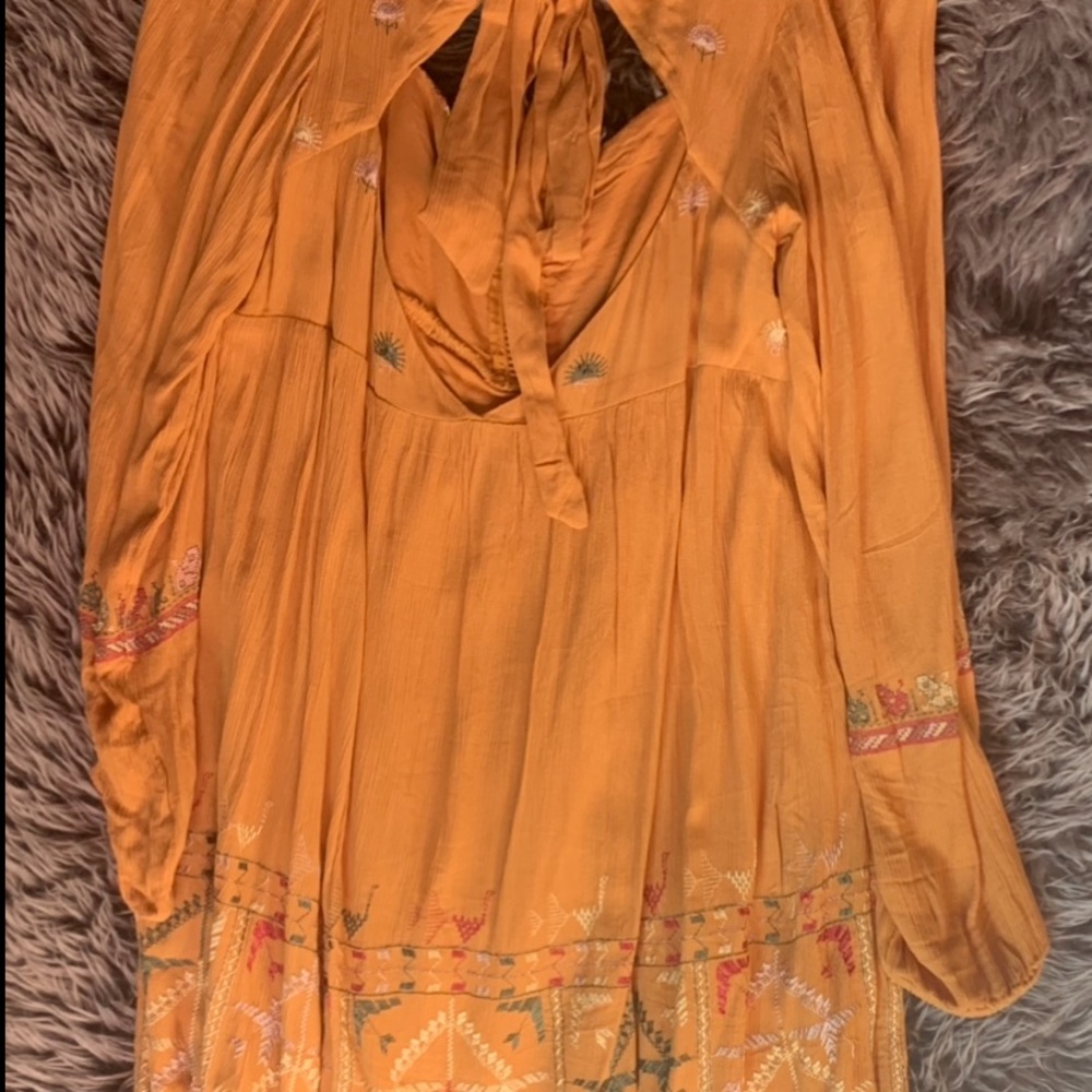 Yellow Embroidered Long Sleeve Dress